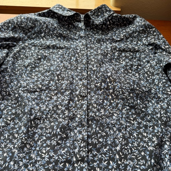 Lafayette 148 Womens Shirt Button Up Tunic Top Size XL Cotton Blue Floral - Picture 10 of 12